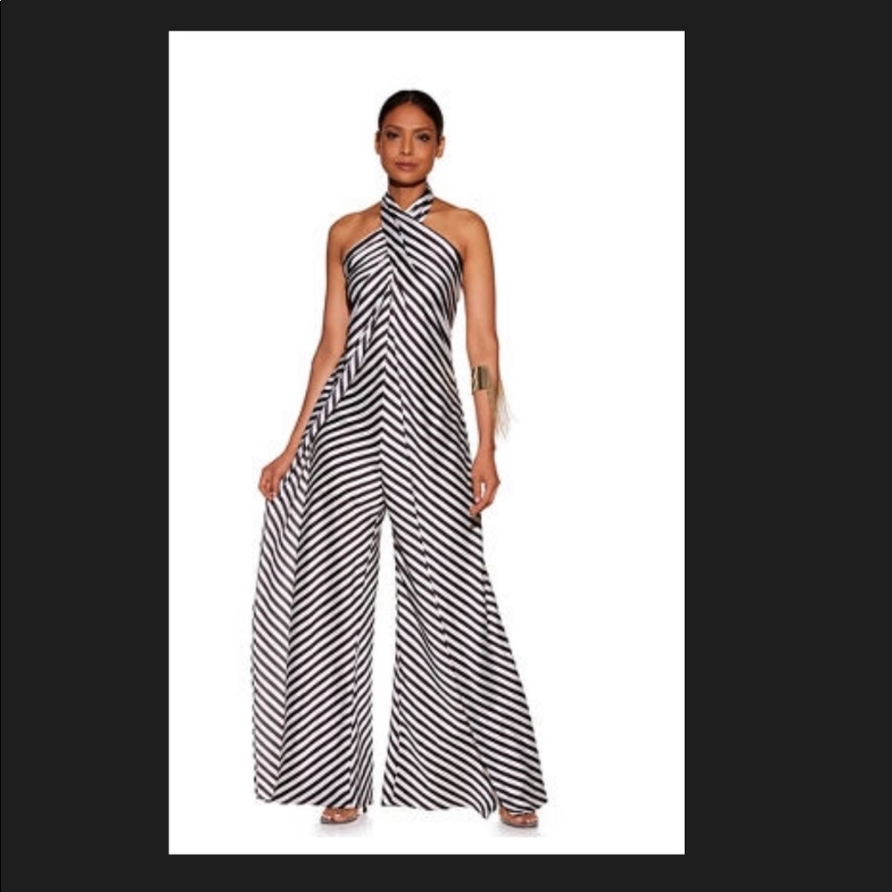 Stripe Wide Leg Halter Jumpsuit